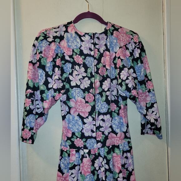 Vntg Womens 1980s Floral Print USA Made Britland 3/4 Sleeve Dress Size 9 - Picture 3 of 11